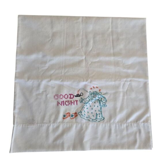Vintage Pillowcase Stamped for Cross Stitch Embroidery Good Night Slippers Gown - Picture 2 of 7